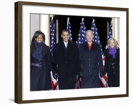 Barack Obama and the Joe Biden, Along with Their Wives, are Introduced at the War Memorial Plaza-null-Framed Photographic Print