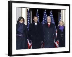 Barack Obama and the Joe Biden, Along with Their Wives, are Introduced at the War Memorial Plaza-null-Framed Photographic Print