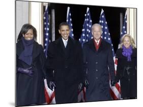 Barack Obama and the Joe Biden, Along with Their Wives, are Introduced at the War Memorial Plaza-null-Mounted Photographic Print