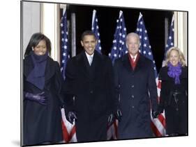 Barack Obama and the Joe Biden, Along with Their Wives, are Introduced at the War Memorial Plaza-null-Mounted Photographic Print