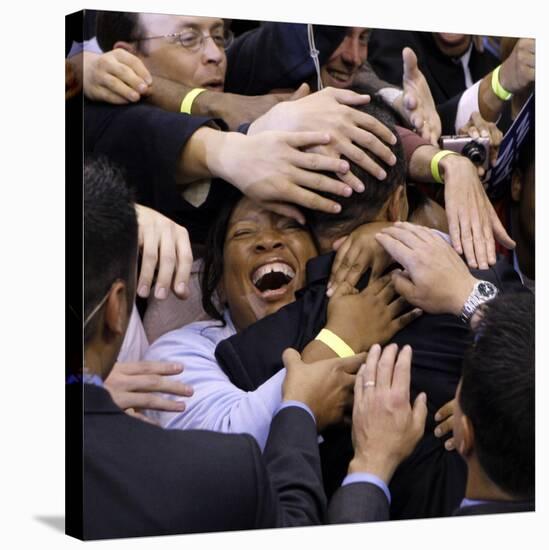 Barack Obama, Covered in Hands after His Primary Election Night Speech in St Paul, Minnesota-null-Stretched Canvas