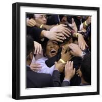 Barack Obama, Covered in Hands after His Primary Election Night Speech in St Paul, Minnesota-null-Framed Premium Photographic Print