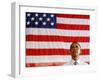 Barack Obama in front of US Flag, Flint, MI-null-Framed Premium Photographic Print