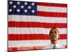 Barack Obama in front of US Flag, Flint, MI-null-Mounted Premium Photographic Print