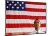 Barack Obama in front of US Flag, Flint, MI-null-Mounted Photographic Print