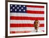 Barack Obama in front of US Flag, Flint, MI-null-Framed Photographic Print