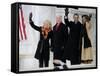 Barack Obama, Joe Biden and Their Wives Wave During the Inaugural Celebration at Lincoln Memorial-null-Framed Stretched Canvas