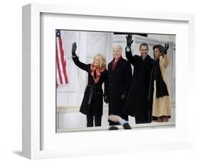 Barack Obama, Joe Biden and Their Wives Wave During the Inaugural Celebration at Lincoln Memorial-null-Framed Photographic Print