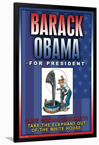 Barack Obama, Save Social Security-null-Framed Art Print
