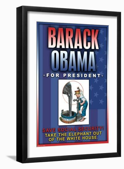 Barack Obama, Save Social Security-null-Framed Art Print