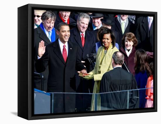 Barack Obama Sworn in by Chief Justice Roberts as 44th President of the United States of America-null-Framed Stretched Canvas