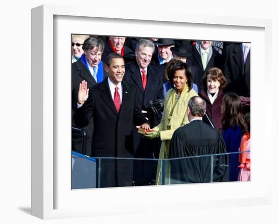 Barack Obama Sworn in by Chief Justice Roberts as 44th President of the United States of America-null-Framed Photographic Print