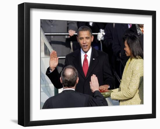 Barack Obama Sworn in by Chief Justice Roberts as 44th President of the United States of America-null-Framed Photographic Print