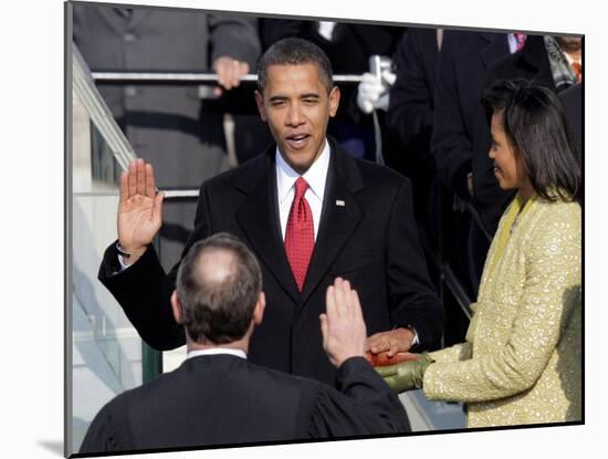 Barack Obama Sworn in by Chief Justice Roberts as 44th President of the United States of America-null-Mounted Photographic Print