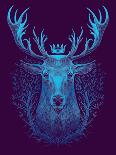 Deer Head. Graphic Illustration of a Whitetail Deer Head with Crown and Old Tree-Barandash Karandashich-Stretched Canvas