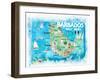 Barbados Antilles Illustrated Caribbean Travel Map with Highlights of West Indies Island Dream-M. Bleichner-Framed Art Print