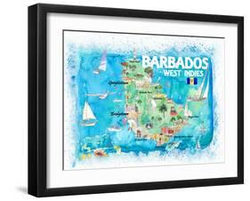 Barbados Antilles Illustrated Caribbean Travel Map with Highlights of West Indies Island Dream-M. Bleichner-Framed Art Print