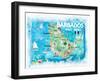 Barbados Antilles Illustrated Caribbean Travel Map with Highlights of West Indies Island Dream-M. Bleichner-Framed Art Print