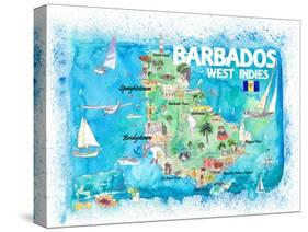 Barbados Antilles Illustrated Caribbean Travel Map with Highlights of West Indies Island Dream-M. Bleichner-Stretched Canvas