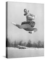 Barbara Ann Scott Smiling as She Leaps in Air on Skates at World Figure Skating Championship-Tony Linck-Stretched Canvas