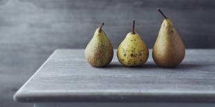 Still Life with Three Autumn Pears on an Old Table-Barbara Dudzinska-Mounted Photographic Print