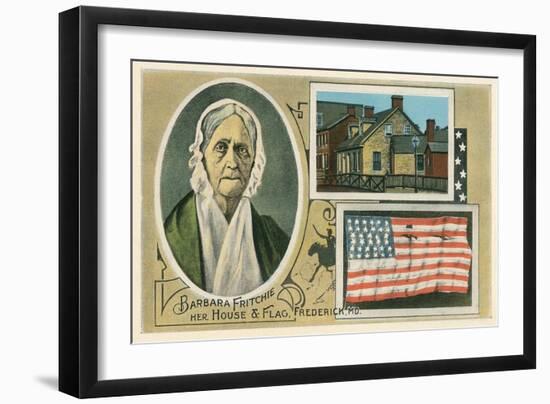 Barbara Fritchie Flag, Portrait and House-null-Framed Art Print