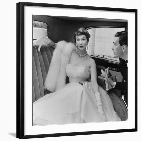 Barbara Goalen in a Julian Rose Evening Dress with Tommy Kyle, 1950-John French-Framed Giclee Print