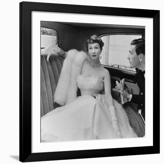 Barbara Goalen in a Julian Rose Evening Dress with Tommy Kyle, 1950-John French-Framed Giclee Print