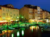 Harbour at Night with Buildings Along Quais Frederic Mistral and Jean Jaures, St. Tropez, France-Barbara Van Zanten-Framed Stretched Canvas