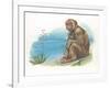 Barbary Macaque Macaca Sylvanus with a Young-null-Framed Giclee Print