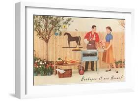 Barbecue at our House, Suburban Patio and Fence-null-Framed Art Print