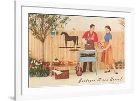 Barbecue at our House, Suburban Patio and Fence-null-Framed Premium Giclee Print