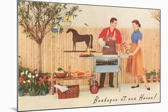 Barbecue at our House, Suburban Patio and Fence-null-Mounted Premium Giclee Print