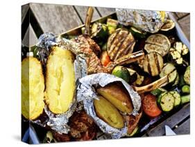 Barbecued Vegetables, Baked Potatoes, Lamb Chops on Barbecue Tray-Herbert Lehmann-Stretched Canvas