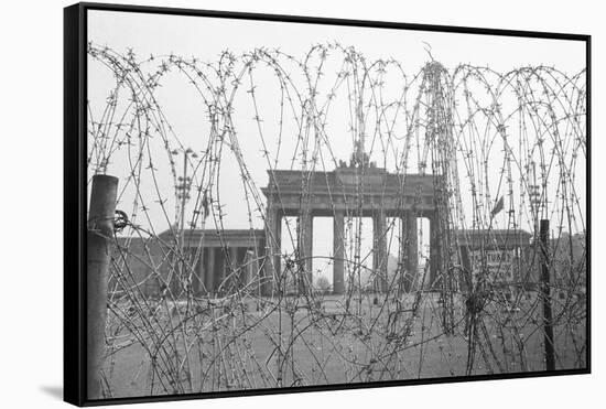 Barbed Wire and Brandenburg Gate-null-Framed Stretched Canvas