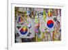 Barbed wire fence separates South from North Korea - South Korean flags and prayer wishes attach...-null-Framed Photographic Print