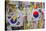 Barbed wire fence separates South from North Korea - South Korean flags and prayer wishes attach...-null-Stretched Canvas