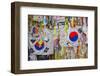 Barbed wire fence separates South from North Korea - South Korean flags and prayer wishes attach...-null-Framed Photographic Print