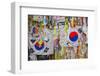 Barbed wire fence separates South from North Korea - South Korean flags and prayer wishes attach...-null-Framed Photographic Print