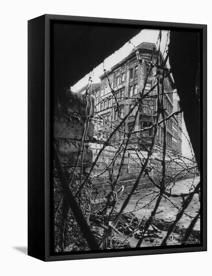 Barbed Wire Which Separates East and West Berlin-Paul Schutzer-Framed Stretched Canvas