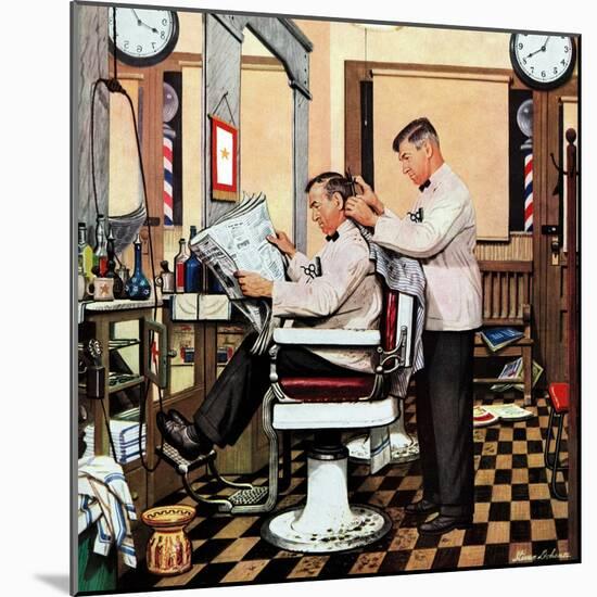 "Barber Getting Haircut," January 26, 1946-Stevan Dohanos-Mounted Giclee Print