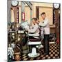 "Barber Getting Haircut," January 26, 1946-Stevan Dohanos-Mounted Giclee Print