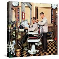 "Barber Getting Haircut," January 26, 1946-Stevan Dohanos-Stretched Canvas