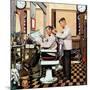 "Barber Getting Haircut," January 26, 1946-Stevan Dohanos-Mounted Giclee Print