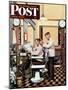 "Barber Getting Haircut," Saturday Evening Post Cover, January 26, 1946-Stevan Dohanos-Mounted Giclee Print