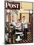 "Barber Getting Haircut," Saturday Evening Post Cover, January 26, 1946-Stevan Dohanos-Mounted Giclee Print