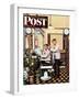 "Barber Getting Haircut," Saturday Evening Post Cover, January 26, 1946-Stevan Dohanos-Framed Premium Giclee Print