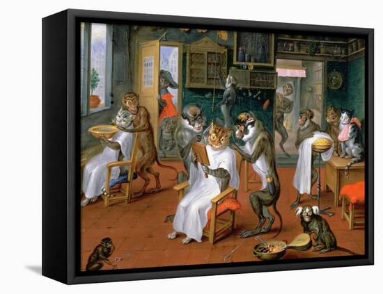 Barber's Shop with Monkeys and Cats-Abraham Teniers-Framed Stretched Canvas