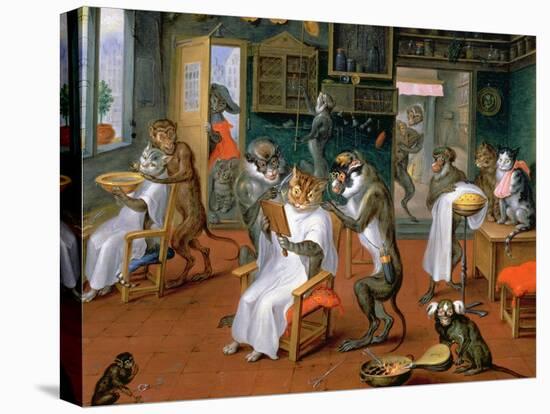 Barber's Shop with Monkeys and Cats-Abraham Teniers-Stretched Canvas