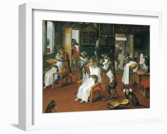 Barber's Shop with Monkeys and Cats-Abraham Teniers-Framed Art Print